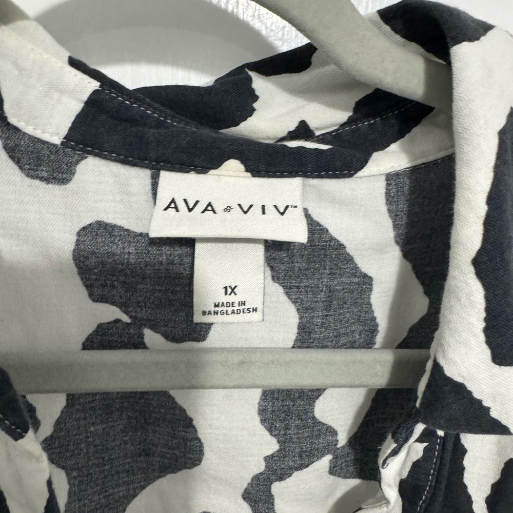ava & viv black & cream longsleeve print buttondown shirtdress 1X - Picture 7 of 8